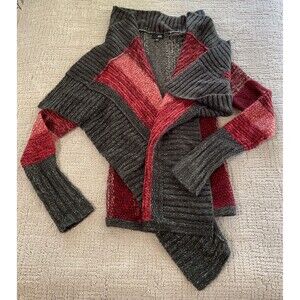 ANA Women’s Brown Tuck Stitch Flyaway Striped Sweater Cardigan Size Medium